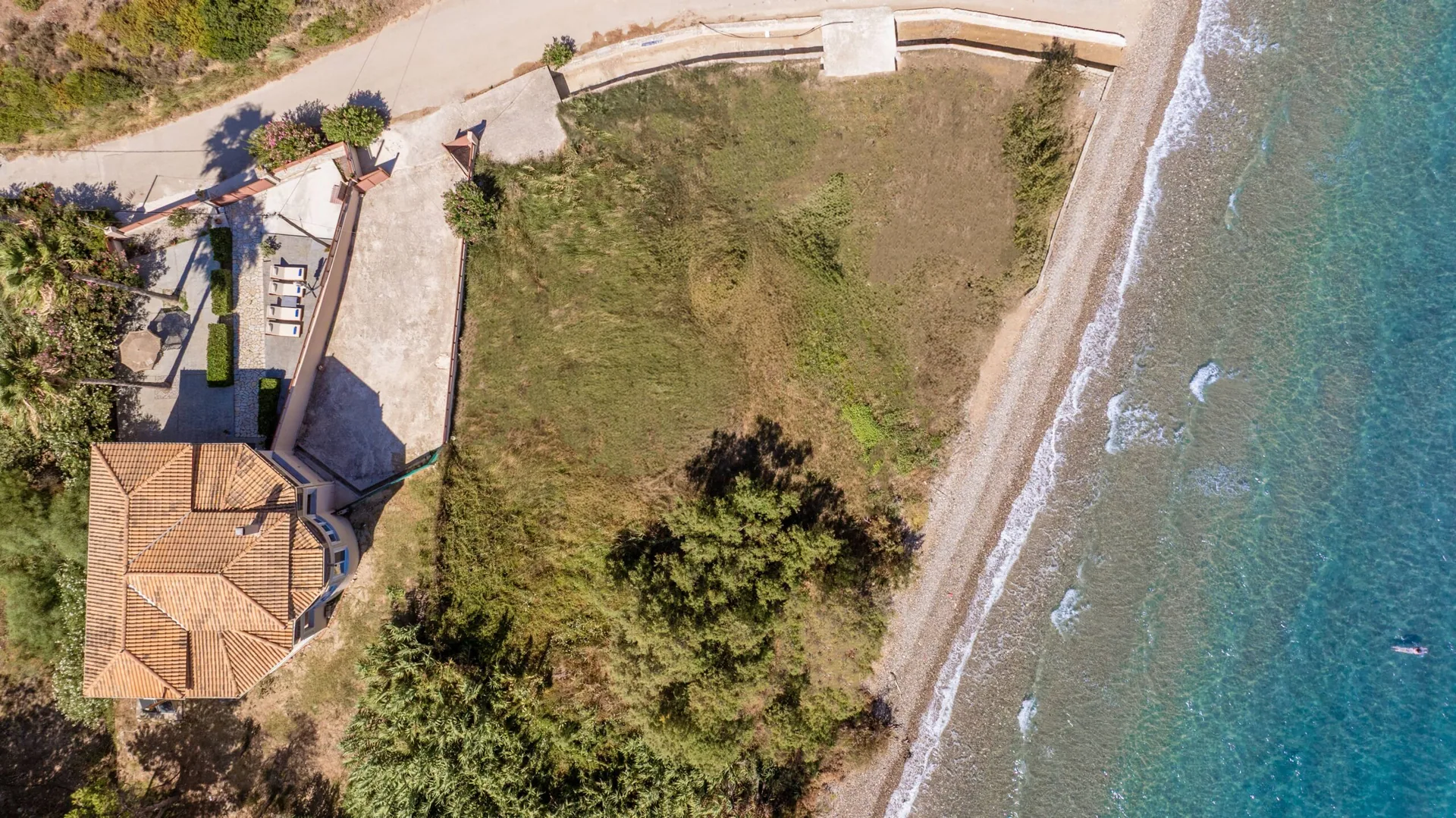 Aerial view of the villa and Vasilikos coastline